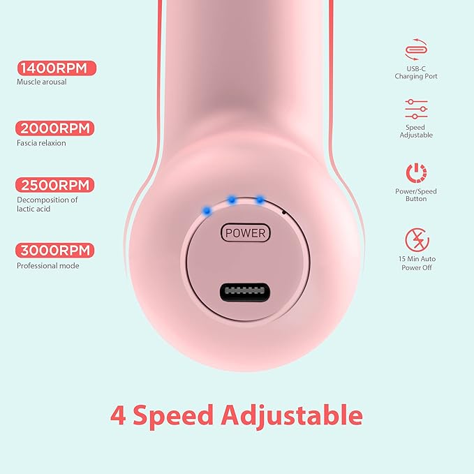 Mini Massage Gun, SK6 Fascial Gun Portable Deep Tissue Percussion Muscle Back Head Massager for Pain Relief with 4 Massage Heads 4 Speed High-Intensity Vibration Rechargeable (Pink)