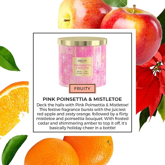Candle-lite Holiday Scented Candles, Red Apple and Zesty Orange, 14 oz 3-Wick Jar Candle, Proudly Poured in The USA, Christmas Home Decor Candle, 45 Hours of Burn Time, Holiday Gift for Men and Women