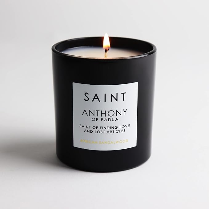SAINT Anthony of Padua Scented Candle with Prayer and Prayer Coin, Saint of Finding Love and Lost Articles, Soy Coconut Aromatherapy Candle with 50 Hour Burn Time