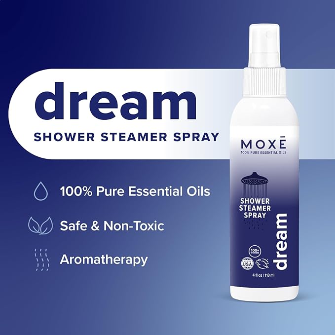 MOXE Shower Mist, Spa Steam Spray, Certified Natural Essential Oils, Aromatherapy, Tension Relief (Dream, 4 Fl Oz (Pack of 1))