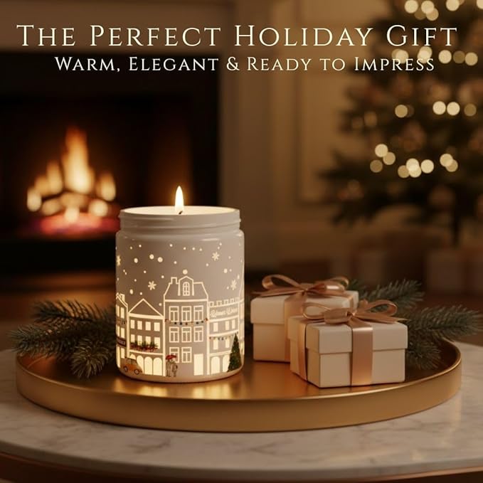 Sandalwood Scented Candle (White Jar), 40-Hour Burn, Dual Light Glow, Premium Soy Wax, Aromatherapy Candle for Bedroom & Bathroom, Cozy Holiday Gift Candle – 7oz (200g)