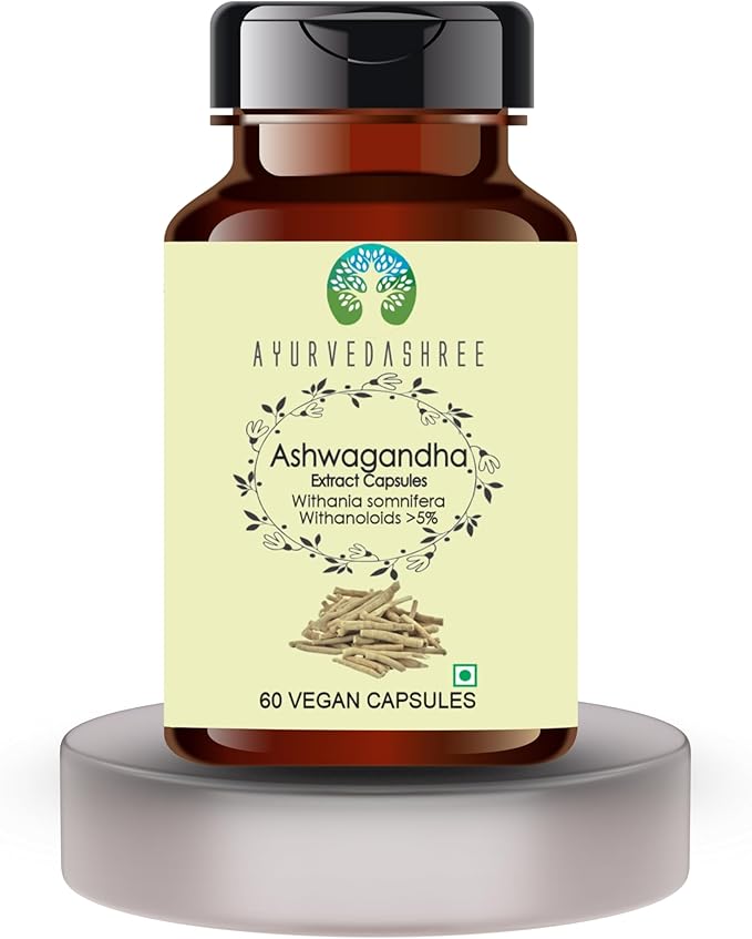 Ashwagandha Root Extract 500mg - 60 Vegetarian Capsules | Withania Somnifera Withanoloids | All Natural | 100% Vegan | Gluten-Free.