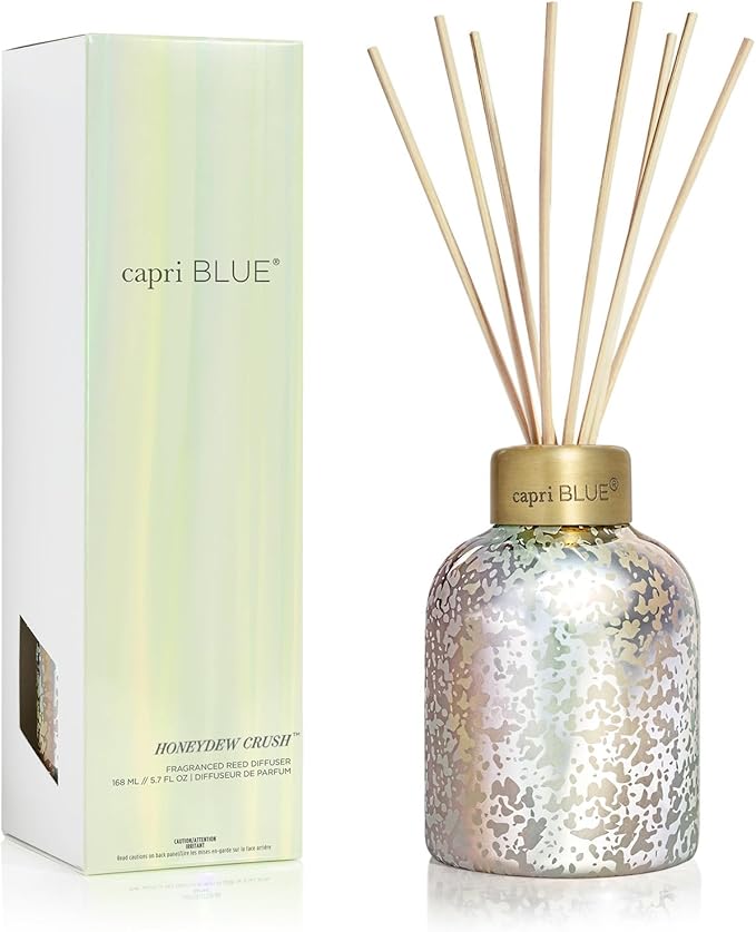 Capri Blue Reed Diffuser - Reed Diffuser Set Includes Scented Oil, Sticks, and Mercury Iridescent Glass Bottle - Home Decor Room Fresheners - Honeydew Crush (5.7 fl oz)
