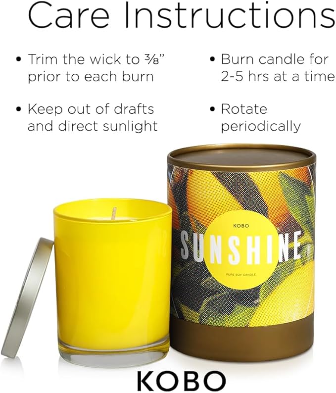 KOBO Sunshine Scented Candle for Home (11 oz) – 100% Pure Soy Candle – 80-Hour Long-Lasting, Clean Burn Time – All Natural, Vegan, Non-GMO