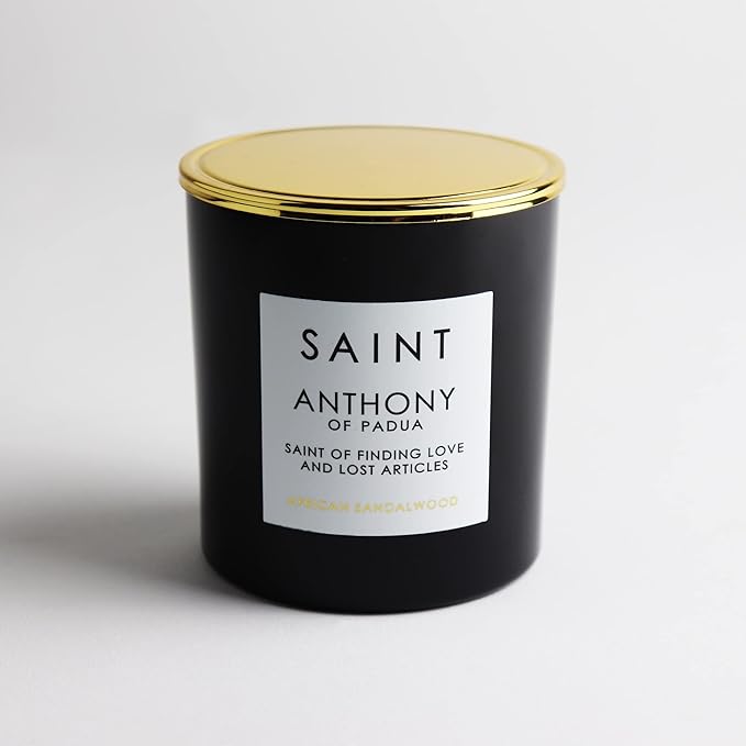SAINT Anthony of Padua Scented Candle with Prayer and Prayer Coin, Saint of Finding Love and Lost Articles, Soy Coconut Aromatherapy Candle with 50 Hour Burn Time