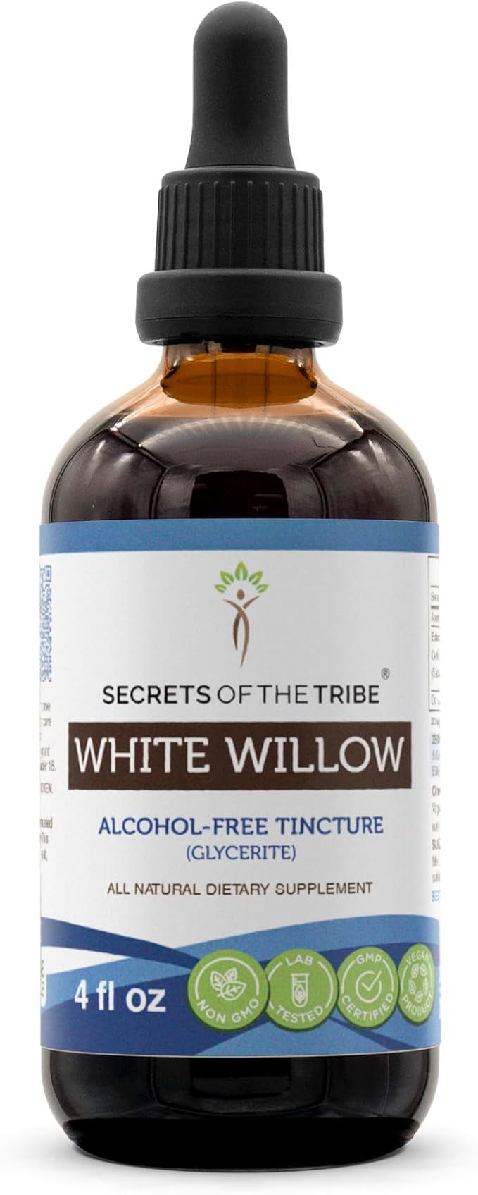 Secrets of the Tribe White Willow Tincture Alcohol-Free Extract, White Willow (Salix Alba) Dried Bark 4 FL OZ
