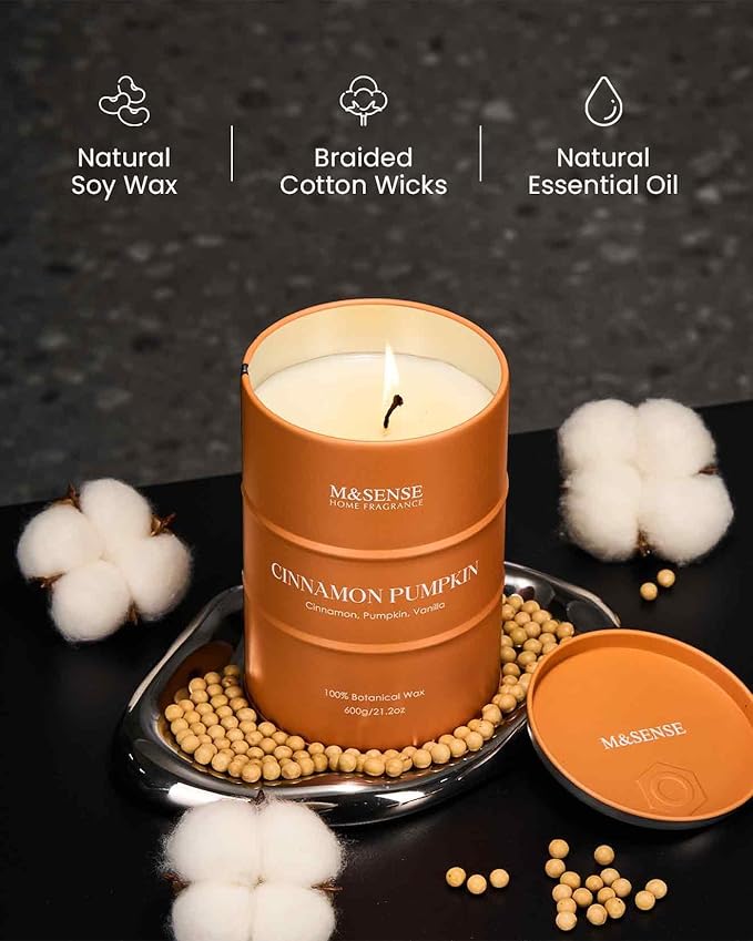 M&SENSE Cinnamon Pumpkin Scented Candles Large,Christmas Soy Candles,21.2oz 120 Hour Slow Burning,Aromatherapy Candle for Stress Relief Meditation Relaxing,Christmas Decor