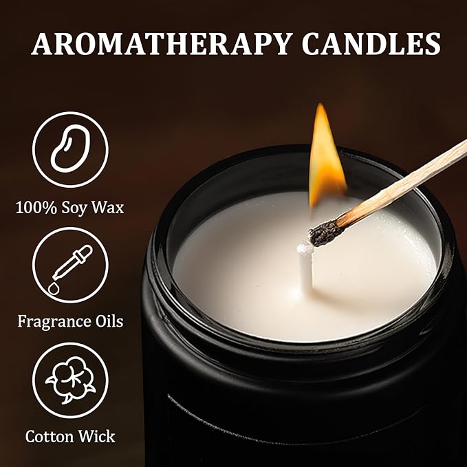 Scented Candles for Men, 4 Pack Mens Candle Christmas Gift for Dad, 28oz Candles for Home Scented - Lavender Woods/Smoke Vanilla/Vintage Oak/Leather, Gifts for Christmas, Birthday, Father’s Day