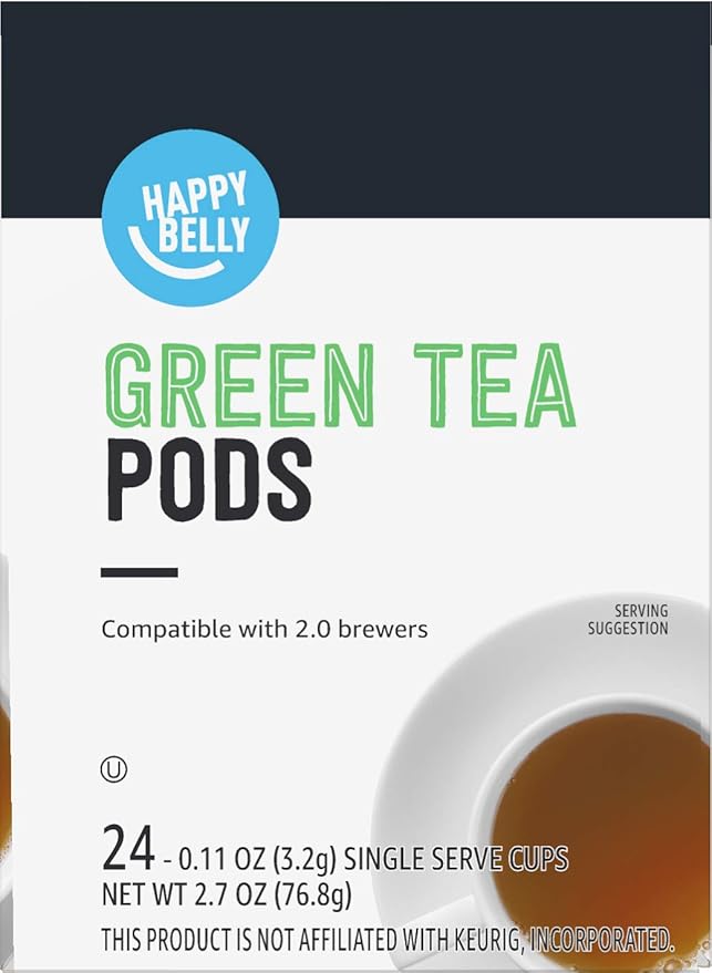 Amazon Brand - Happy Belly Tea Pods Compatible with 2.0 K-Cup Brewers, Green Tea, 24 Count, Pack of 2 (Previously Solimo)