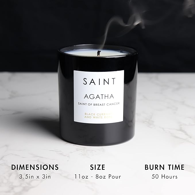 SAINT Agatha Scented Candle with Prayer and Prayer Coin, Saint of Breast Cancer, Soy Coconut Aromatherapy Candle with 50 Hour Burn Time