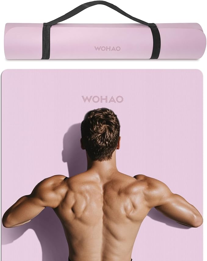 WOHAO Extra Wide & Thick 8mm Yoga Mat, 72"x31.5" Large Non Slip Exercise Mat, Premium POE Material for Superior Cushioning & Stability, with Strap for Home Gym, Pilates