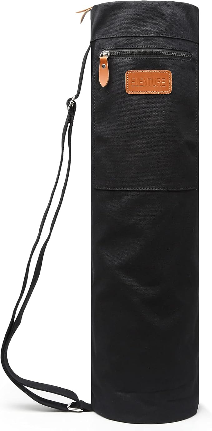 ELENTURE Canvas Yoga Mat Bag with Adjustable Strap & Pockets, Full-Zip Travel Gym Tote for Women & Men, Fits 1/4" & 1/3" Thick Mats, Lightweight Carrier for Yoga, Workout, Outdoor Use