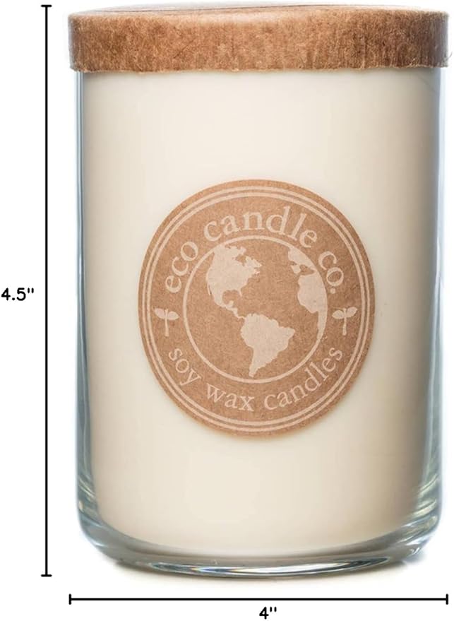 ECO CANDLE CO. Recycled Candle, Eggnog, 26 oz. Double Wick - Scents of Classic Eggnog, Nutmeg, & Vanilla - 100% Soy Wax, No Lead, Kraft Paper Label & Lid, Hand Poured