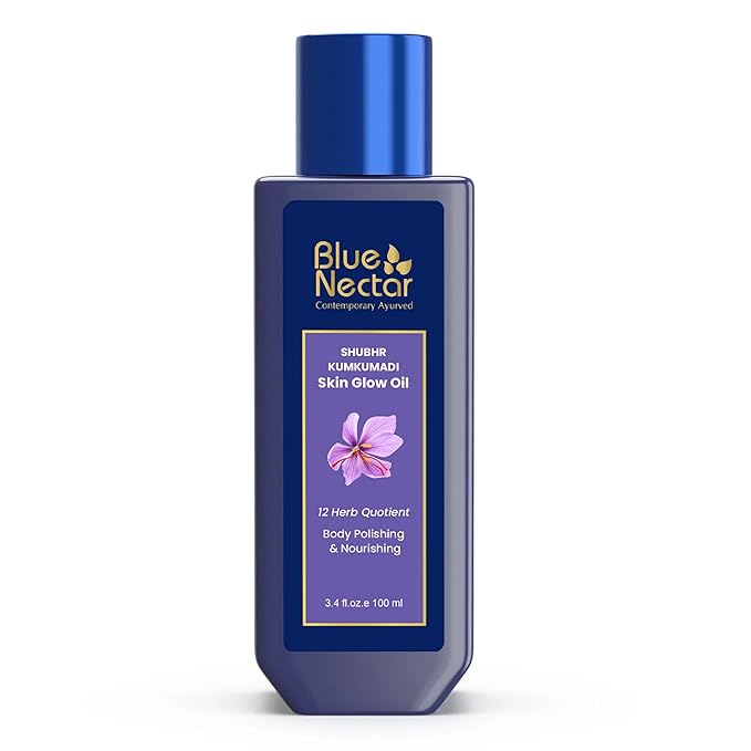 Blue Nectar Kumkumadi Body Oil for Glowing Skin | Moisturizing Oil for Dry Skin with Relaxing Aroma | Plant Based Body Oil for Women & Men (12 Herbs, 3.4 fl oz)