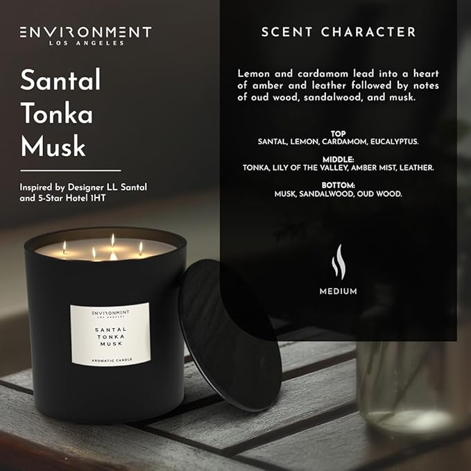 ENVIRONMENT Inspired by 5-Star Resort 1HT Candle, 55oz Luxury Coconut Apricot Wax Candles for Home (Santal | Tonka | Musk) Home Fragrance Products, 4 Wick Candle, Vegan & Cruelty-Free