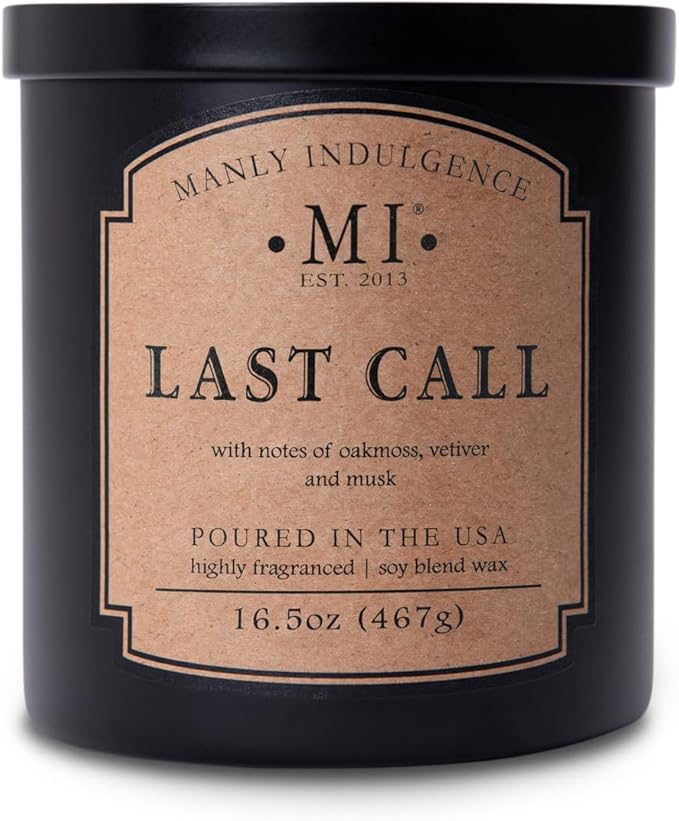 Manly Indulgence Last Call Scented Candles for Men, 2 Wick, 16.5 oz, Premium Soy Blend Wax, 60H Burn, Candles for Home Scented - Made in The USA