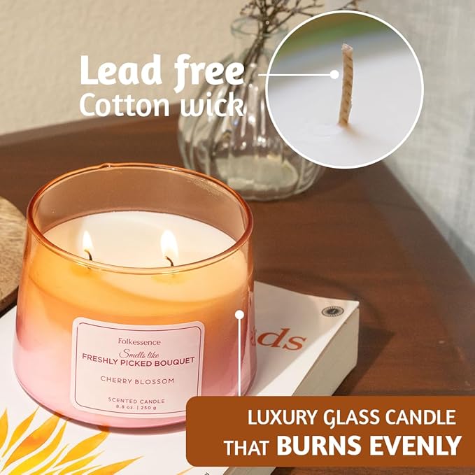 Folkulture Valentine Candles- 8.8 Oz |Cherry Blossom Scented, Luxury Glass Jar Candles for Home, Gifts for Women, Her |Soy, Non Toxic, Pink Candle with 30 Hrs Burntime for Valentine Day Decorations