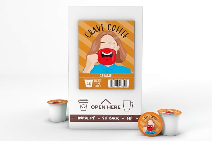 Crave Beverages Flavored Coffee Pods Compatible with 2.0 K-Cup Brewers, Caramel, 40 Count