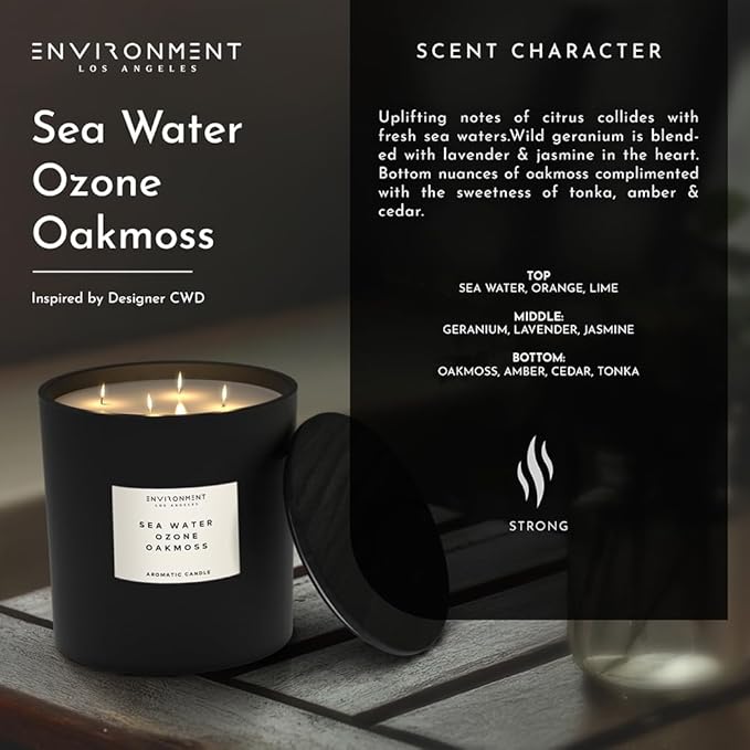 Environment Inspired by Designer Perfume DVDFF CW Candle, 55oz Luxury Coconut Apricot Wax Candles for Home (Sea Water | Ozone | Oakmoss) Home Fragrance Products, 4 Wick Candle, Vegan & Cruelty-Free