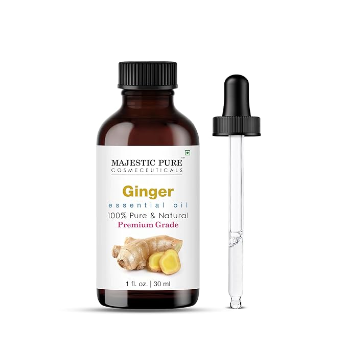 Majestic Pure Essential Oil with Glass Dropper - 100% Pure and Natural - Essential Oils for Diffuser, Aromatherapy, Soap and Candle Making, Ginger Essential Oil, Ginger Oil, 1 Fl Oz
