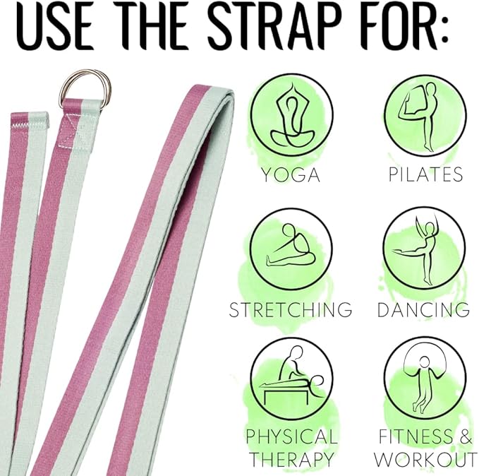 TECEUM Yoga Strap & Mat Strap – 2 IN 1 – Cotton – 6 ft 8 ft 10 ft (30+ colors) – Adjustable Non-Slip Belt for Yoga, Pilates, Stretching, Physical Therapy, Fitness & Home Workout – For Carrying Mats