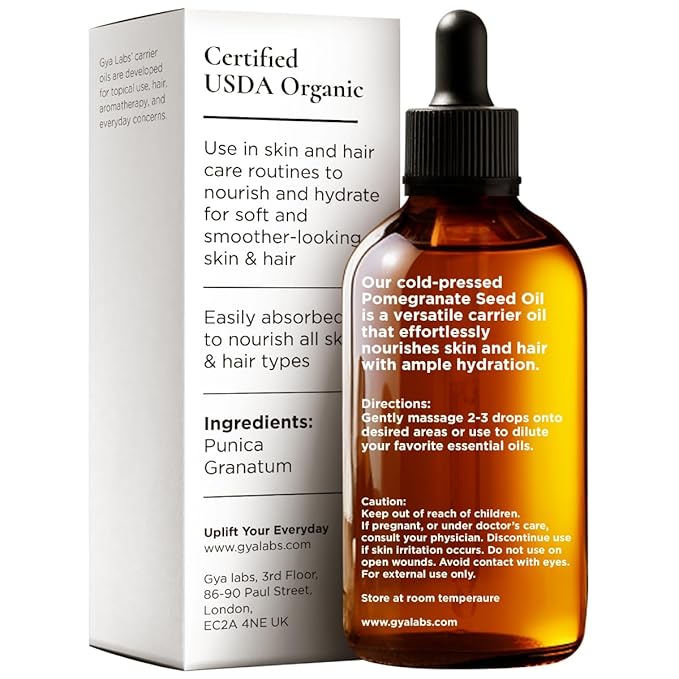 Gya Labs Pomegranate Seed Oil - 3.4 Fl Oz - Carrier Oil for Hair, Skin, Face, Scalp & Body Massage