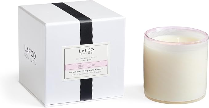 LAFCO New York Classic Candle, Blush Rose - 6.5 oz - 50-Hour Burn Time - Reusable, Hand Blown Glass Vessel - Made in The USA