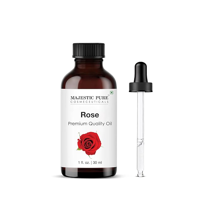 Majestic Pure Essential Oil with Glass Dropper - 100% Pure and Natural - Essential Oils for Diffuser, Aromatherapy, Soap and Candle Making, Rose Essential Oil, Rose Oil, 1 Fl Oz