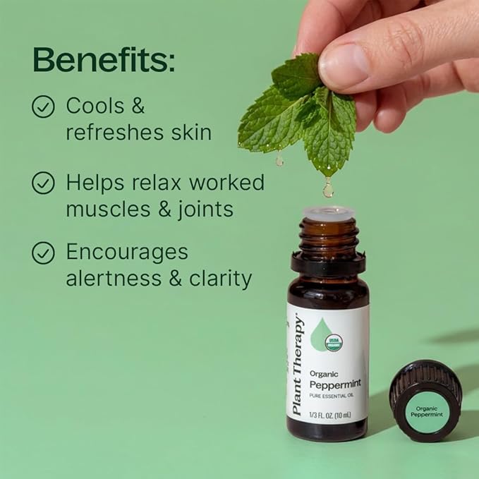 Plant Therapy Organic Peppermint Essential Oil 100% Pure, USDA Certified Organic, Undiluted, Natural Aromatherapy, for Diffusion, Skin, Hair, Therapeutic Grade 30 mL (1 oz)