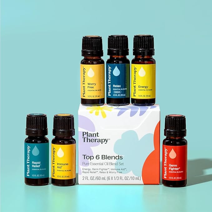 Plant Therapy Essential Oil Blends Set, Top 6 Most Popular, 10 mL (1/3 oz) Each, 100% Pure, Undiluted, Great for Essential Oil Diffusers or Body Care Creations