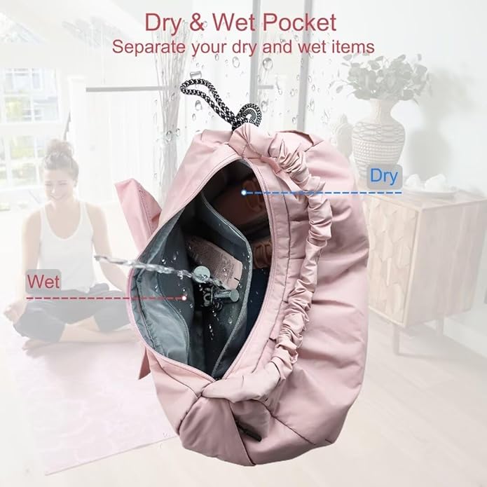 WOLT Gym Bag For Women, Yoga Mat Bag with Shoes Compartment, Wet Pocket and Water Bottle Pocket
