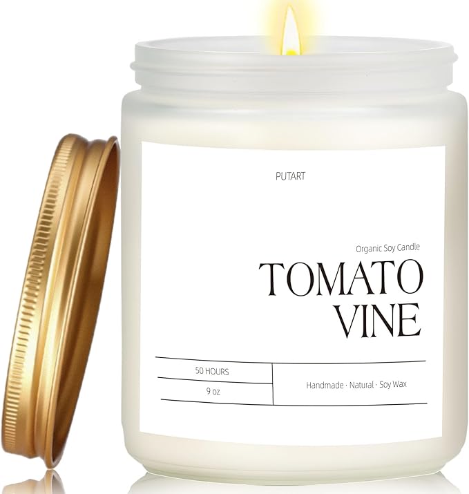 Tomato Vine Candles for Home Scented, Natural Soy Wax Aromatherapy Non Toxic Heavy Scented Candle with Essential Oil, Home Fragrance Stress Relief Jar Candles Gifts for Women & Men 9oz