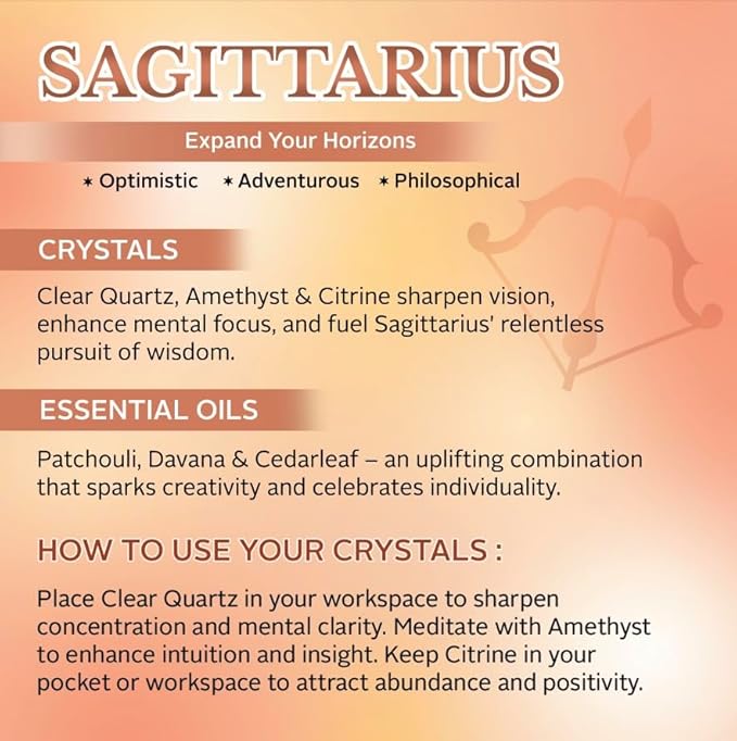 Luxury Glass Jar Candle, Sagittarius Zodiac Sign, 8.8 oz - Crystal Infused - Scents of Scent:Pomegranate, Peppercorn, Cedar, & Patchouli - Coconut-Soy Wax, Essential Oil, Dr. Developed