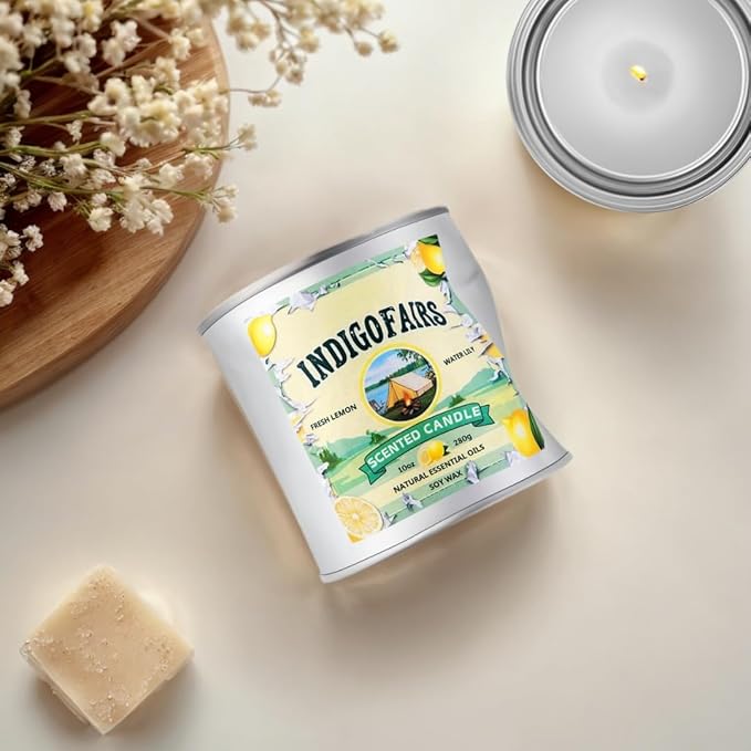 Lemon Scented Candle, 10oz Vintage-Style Hand-dented Tin Jar, Natural Soy Wax Aromatherapy Candle for Home, 70 Hours Long-Lasting Burn, Eco-Friendly Gift for Women and Men