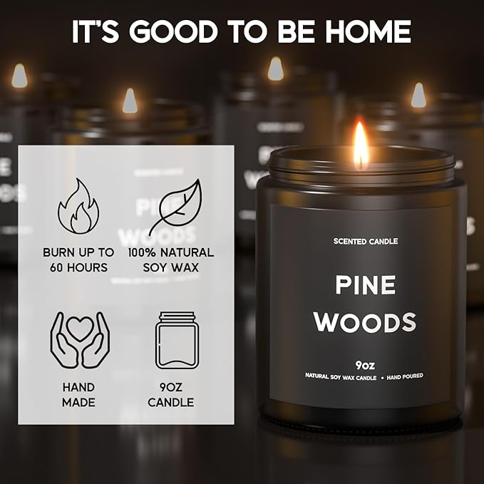 Pine Woods Candle, 9oz Scented Candle for Men, Scented Candles for Home, Gifts for Men, Personalized Blessing Minimalist Men's Gifts