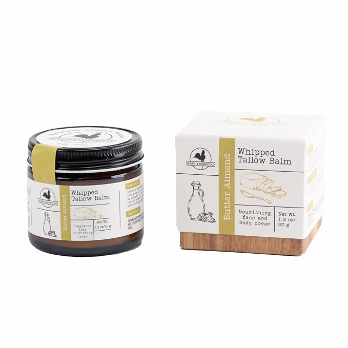Hearth and Homestead: Handmade Whipped Tallow Balm (Butter Almond): Fragrance-Free, No Essential Oils - 1.3 oz