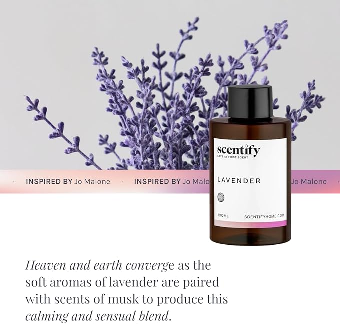 Scentify Lavender Musk Aroma Oil Refill Scent for Oil Diffusers - Bergamot, Vanilla, Cedarwood Scents - Luxurious Relaxing Aromatherapy Diffuser Fragrance 100ml, 3.38 oz