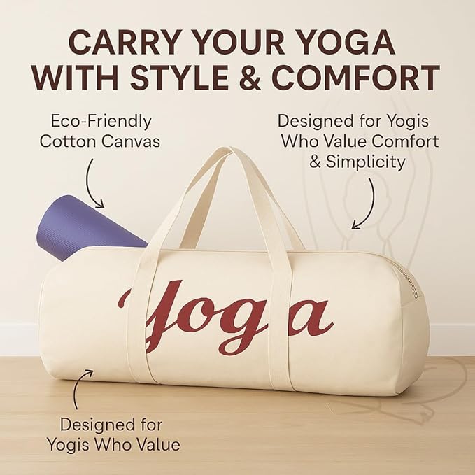 KNK Canvas Cotton Yoga Mat Bag with Strap – Ecofriendly, Durable, Washable Yoga Mat Carrier Cover