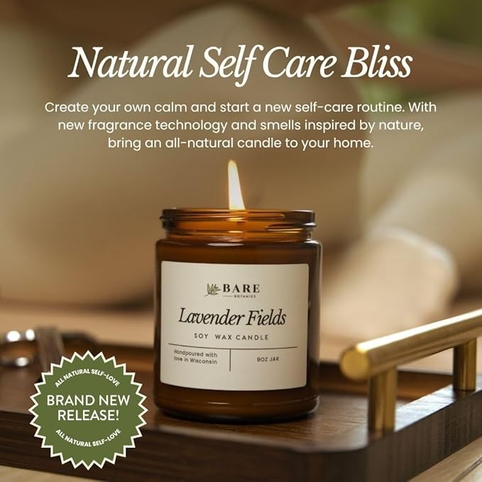 Bare Botanics Peach Nectar 9oz Soy Candle - 100% Plant-Based Fragrance Oils - Premium, Non-Toxic Candle - Softly Scented Natural Soy Wax - Handpoured in WI - 40 Hrs Long Burning & Ready to Gift