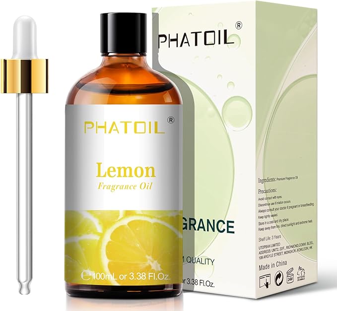 PHATOIL 100ML Lemon Fragrance Oils for Aromatherapy, Diffuser Oils for Home, Perfect for Humidifier, Yoga, DIY Candle and Soap Making - 3.38FL.OZ
