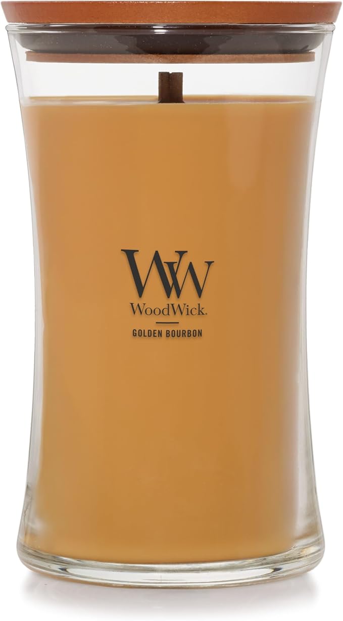WoodWick Golden Bourbon Holiday Candle Gifts for Women and Men, 21.5 oz Large Hourglass Candle with Crackling Wick