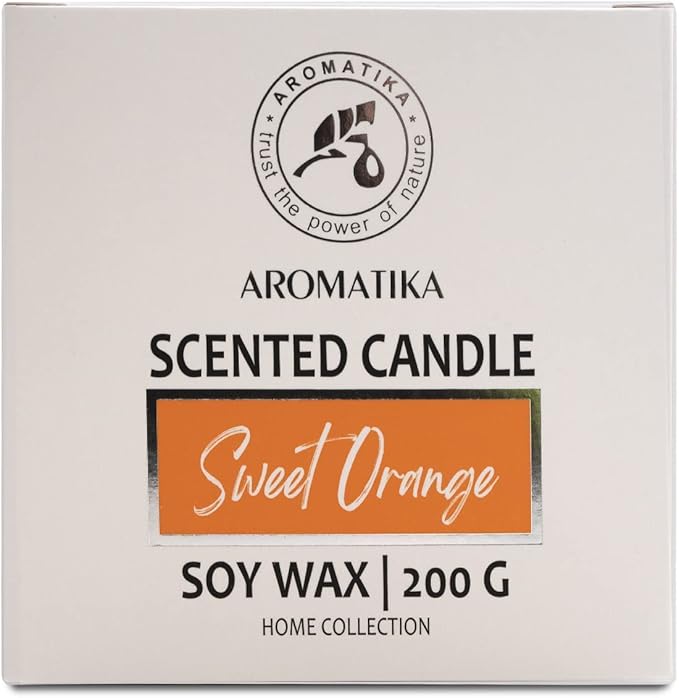 Sweet Orange Essential Oil Aromatherapy Soywax Candle - Up to 45 Hours Burn Time - Glass Candle Gift - Luxury and Sensual Soy Wax Candle
