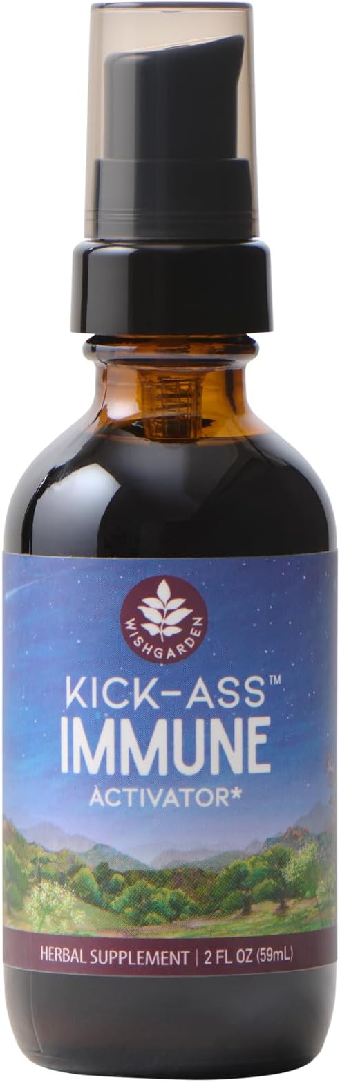 WishGarden Herbs Kick-Ass Immune Activator - Herbal Immunity Support Supplement for Adults, Plant-Based Immune Booster & Immune Defense w/Echinacea & Goldenseal, Rapid Immunity Boost Formula, 2oz