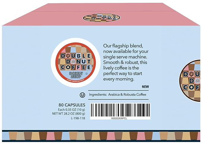 Double Donut Donut Shop Coffee Pods, Coffee Pods Donut Shop Medium Roast Blend, Single-Serve Pods for Keurig K Cup Brewer Machines, 80 Count Value Pack