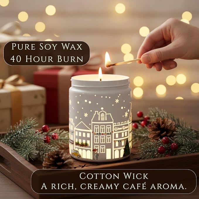 Coffee Chocolate Scented Candle (White Jar), 40-Hour Burn, Dual Light Glow, Premium Soy Wax, Rich Café Aroma Candle for Bedroom & Bathroom, Holiday Gift – 7oz (200g)