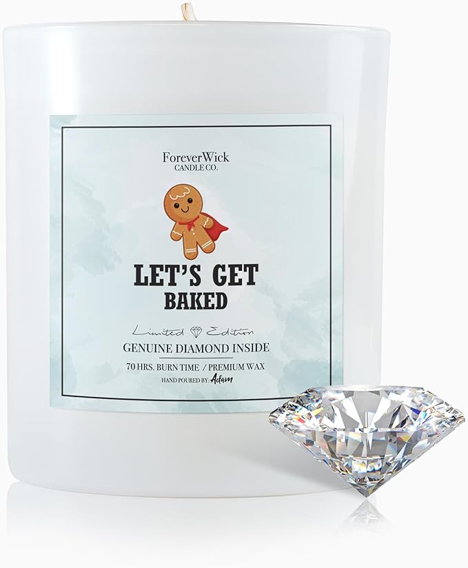 Let’s Get Baked Gingerbread Cookie Surprise Candle with Real GIA Diamond Inside | Foreverwick Candles | Scented Soy Candles Gifts for Women Aromatherapy Candle | All-Natural Soy Candle 14oz | 70h