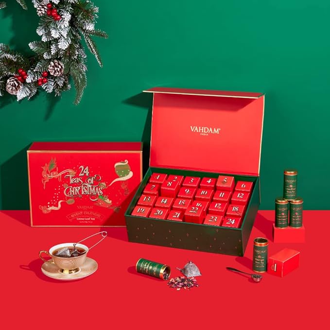 VAHDAM, Assorted New Year Tea Gift Set (500g/17.63oz) 24 Unique Loose Leaf Teas in Tin Caddies - Exclusive Holiday Gift Box | New Year 2026 Presents For Women, Men & Adults