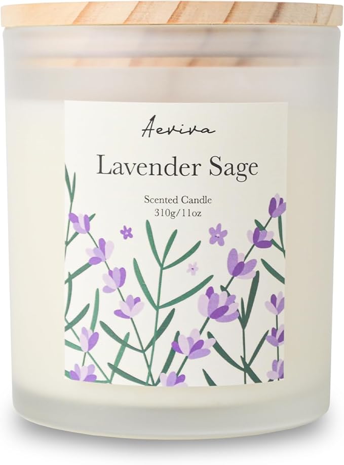 Lavender Sage Scented Candle, 11oz 60 Hour Burn, Natural Soy Wax with Thick Cotton Wick, Highly Scented Aromatherapy Candle for Stress Relief & Meditation, Gifts for Women & Men