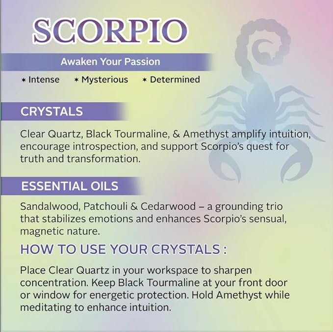 Luxury Glass Jar Candle, Scorpio Zodiac Sign, 8.8 oz - Crystal Infused - Scents of Ozone, Citrus, Sandalwood & Amber - USA Made, Coconut-Soy Wax, Essential Oils, Dr. Developed