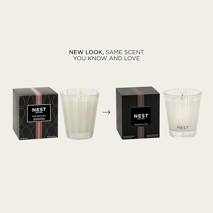 NEST New York Scented Classic Candle, Rose Noir & Oud - 8.1 oz - Up to 60-Hour Burn Time - Reusable Glass Vessel